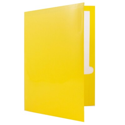 JAM Paper Glossy 3 Hole Punched 2-Pocket School Folders, Yellow, 100/Pack (385GHPYEBZ)