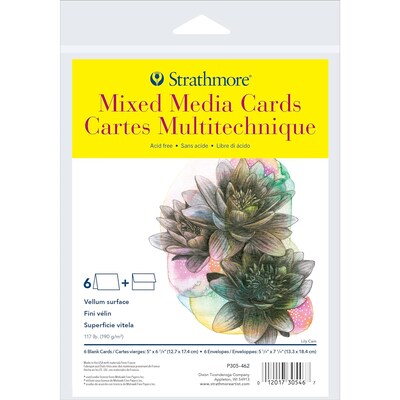 Strathmore 300 Series Mixed Media Cards & Envelopes, 6.875 x 5, White, 6/Pack, 3 Packs/Bundle (STT