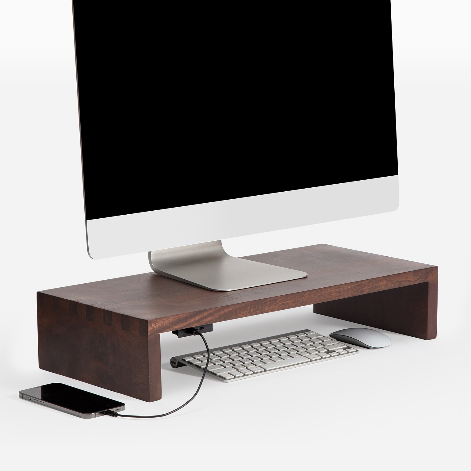 Anji Mountain Mango Wood Monitor Stand with Two USB Ports, Up to 32 Monitor, Walnut (MS-FNG-WAL-P)