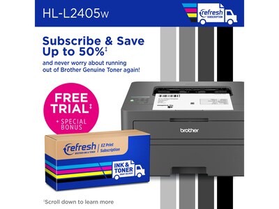 Brother HL-L2405W Wireless Compact Monochrome Laser Printer, Mobile Printing, Refresh Subscription Ready