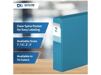 Davis Group Premium Economy 2" 3-Ring Non-View Binders, D-Ring, Turquoise Blue, 6/Pack (2304-52-06)