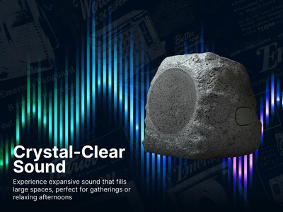 Emerson Bluetooth Outdoor Rock Speaker with Solar Charging, Waterproof, Gray (ERS-1001)