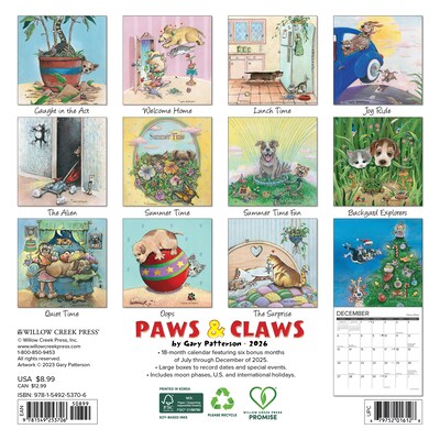 2026 Willow Creek Paws & Claws by Gary Patterson 7 x 7 Monthly Wall Calendar (53706)