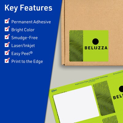 Avery Printable Rectangle Multipurpose Labels, 3 x 3.75, Bright Green, 60/Pack (94248)