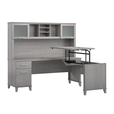 Bush Home Somerset 72W L-Shaped Sit to Stand Desk with Hutch, Platinum Gray (SET015PG)