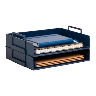 Staples Plastic Side Loading Stackable Letter Tray, Letter Size, Navy Blue, 2/Pack (ST63886)