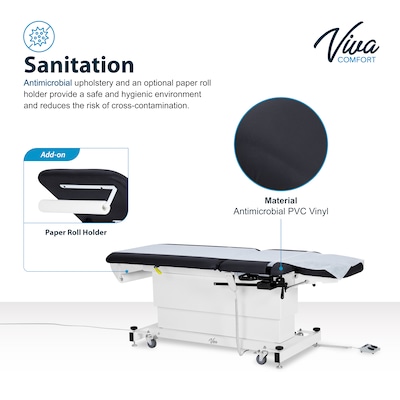 Viva Comfort XRO Electric Height and Back Adjustable Exam Table with Stirrups, 600 lb Capacity, Black (ADI903-24-BLK-MK)