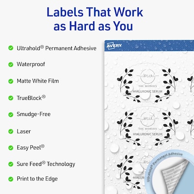 Avery Oval Scalloped Laser Multipurpose Labels, 2 x 3, White, 200/Pack (19479399201)