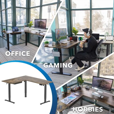 Mount-It! 63"W Electric L-Shaped Corner Adjustable Standing Desk, Rustic Brown/Black (MI-15010)