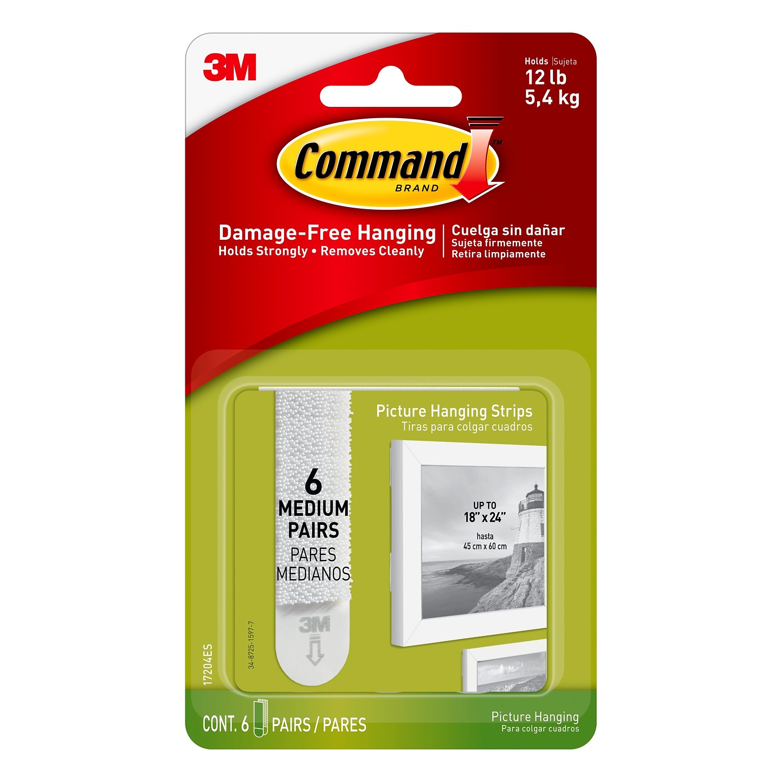 Command™ Medium Picture Hanging Strips, White, 6 Sets (17204ES)