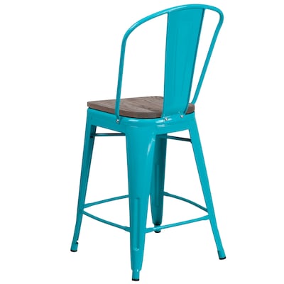 Flash Furniture Blake Contemporary Metal Vertical Back Counter Height Stool, Crystal Teal-Blue, 4-Pieces/Pack (4ET353424CBW)