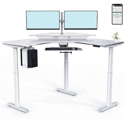 VersaDesk PowerLift 60W Electric Corner Adjustable Standing Desk, Black (PLCSD7260-BB-APP)