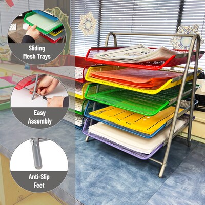 Mind Reader 5-Compartment Metal Desk Tray, Multicolored (5TPAPER-ASST)