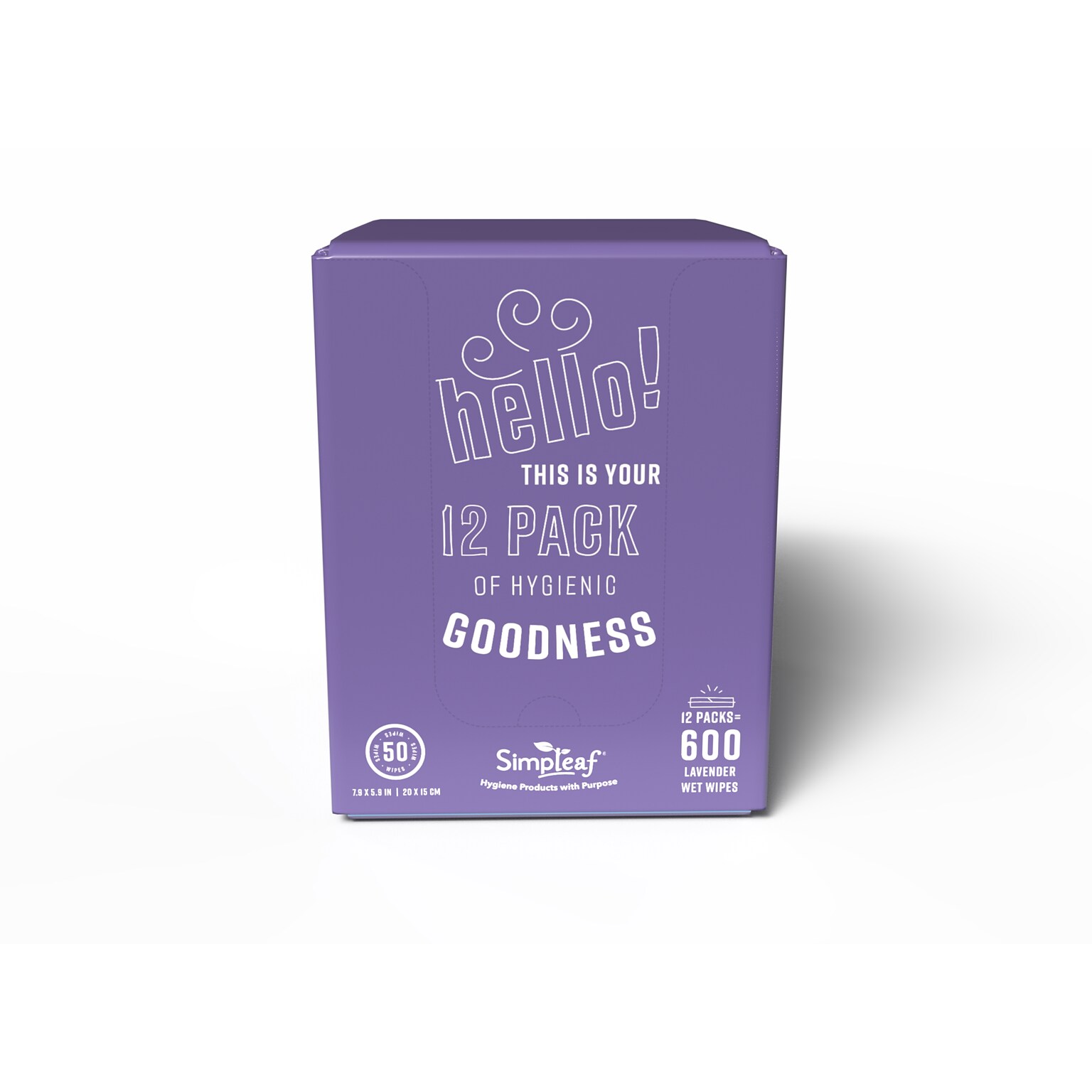 Simpleaf Lavender Scented Flushable Wipes, 50 Single Wipes/Box, 12 Packs/Box (S-012-12pack)