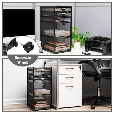 Mind Reader 5-Drawer Multipurpose Rolling Storage Utility Cart with Wheels, Metal, Black (5TWHEEL-BLK)