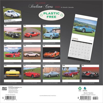 2025 Brown Trout Motor Club Classic Italian Cars 12 x 12 Monthly  Wall Calendar (9781975476076)