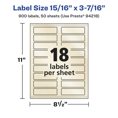 Avery Pearlized Ivory Rectangle Multipurpose Labels, 15/16" x 3-7/16", Ivory, 900/Box (94218)