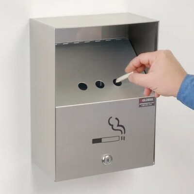 Global Industrial Stainless Steel Wall Mount Outdoor Ashtray, 1 Gallon, Silver (238068)