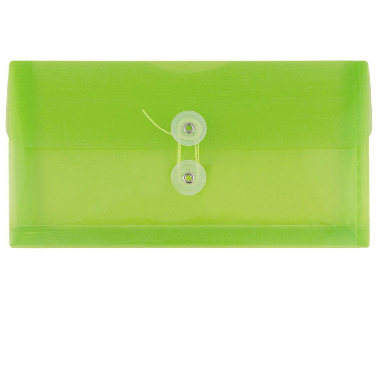 JAM Paper Premium Plastic Filing Envelope with Button & String Closure, Lime Green, 3/Pack (921B1LIX3)