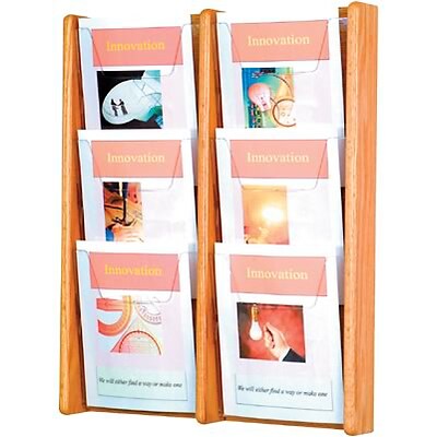 Wooden Mallet Oak & Acrylic Literature Displays; 6-Pocket, 26-1/4H
