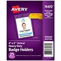 Avery Secure Top Heavy Duty Multiuse Badge Holders, 4 x 3, Clear Portrait Holders, 25/Pack (74472)