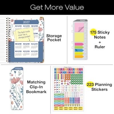 2026-2027 Excello Brands 8.5" x 11" Academic Weekly & Monthly Planner, Paperboard Cover, Colorful Botanicals (NAY27-8511FC-30)