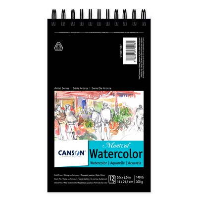 Canson Artist Series 5.5 x 8.5 Wire Bound Montval Watercolor Sketch Pad, 12 Sheets/Pad, 3/Bundle (