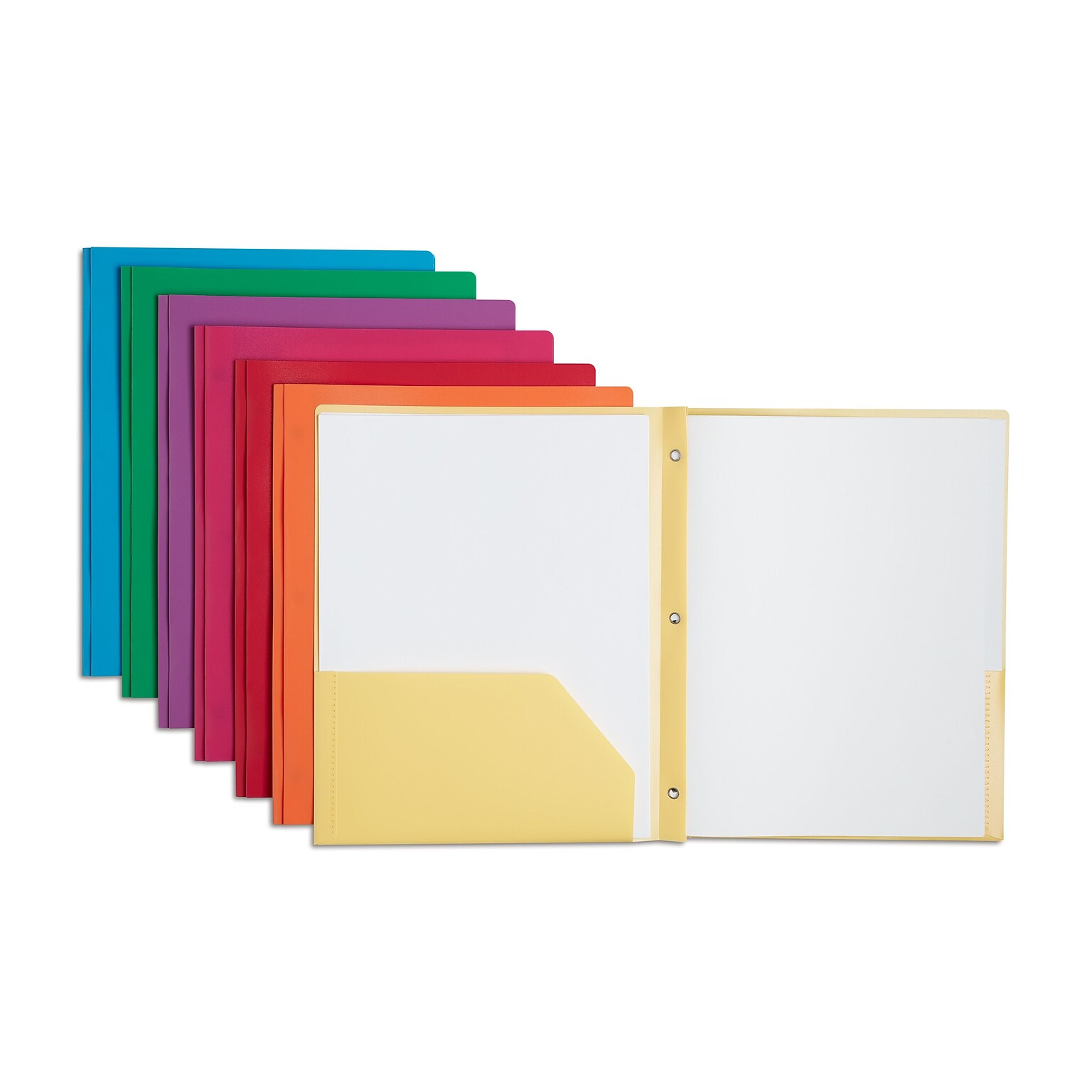 Staples 2-Pocket Plastic Presentation Folder with Fasteners, Color chosen at random (ST55096-CC)