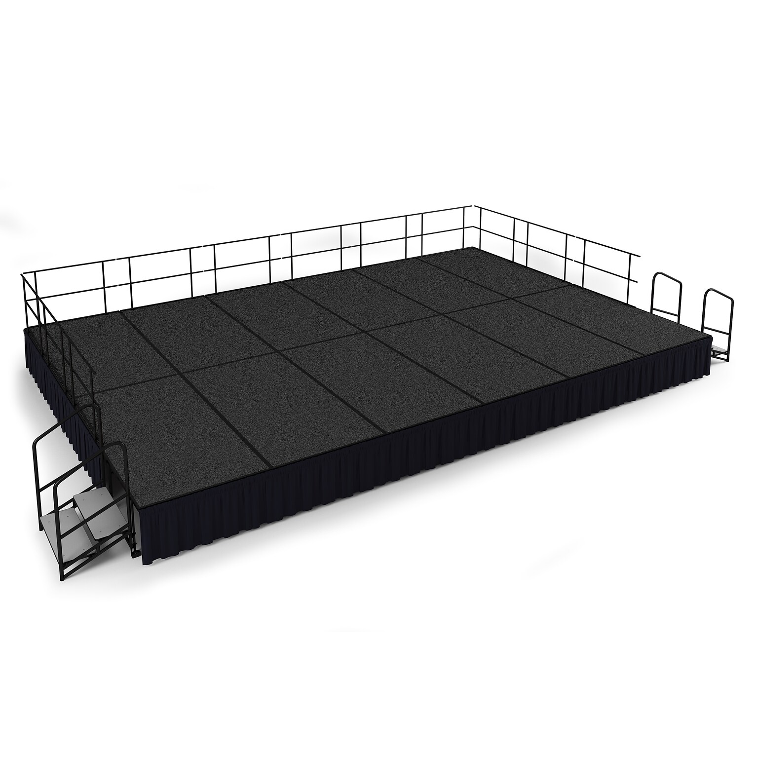 NPS 24 Stage Package, 16 x 24, Shirred Pleat Black Skirting, Grey Carpet (SG482412C02SS10)