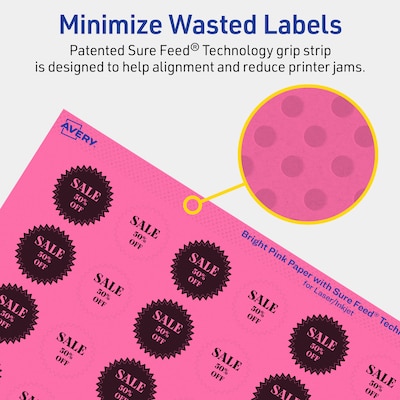 Avery Starburst Laser/Inkjet Multipurpose Labels, 1", Bright Pink (480/Pack)