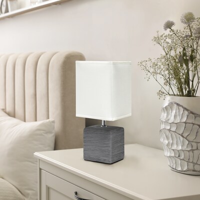 Simple Designs Petite Faux Stone Table Lamp Fabric Shade, Gray with White Shade (LT2072-GRY)