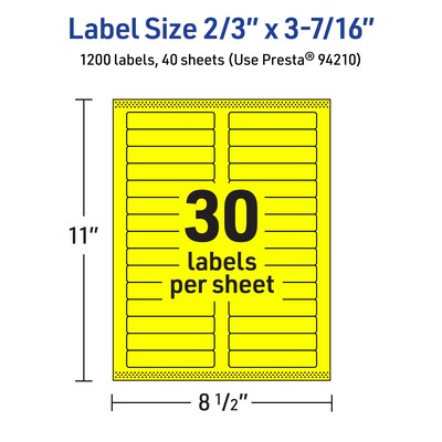 Avery Rectangle Multipurpose Labels, 2/3" x 3-7/16", Neon Yellow, 1200/Pack (94210)
