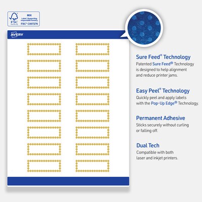 Avery Laser/Inkjet Rectangle Multipurpose Labels, 1" x 2-5/8", White, 160/Pack (S00D1G)