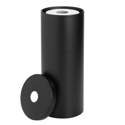 mDesign 3-Roll Steel Toilet Paper Storage Holder with Lid, Matte Black (25975)