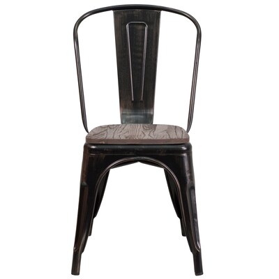 Flash Furniture Luke Contemporary Metal/Wood Stackable Dining Chair, Black-Antique Gold, 4/Pack (4CH31230BQW)