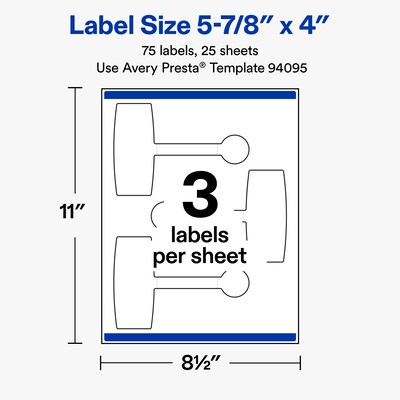 Avery Laser/Inkjet Multipurpose Labels, 5-7/8" x 4", White, 75 Labels/Pack (19479370748)
