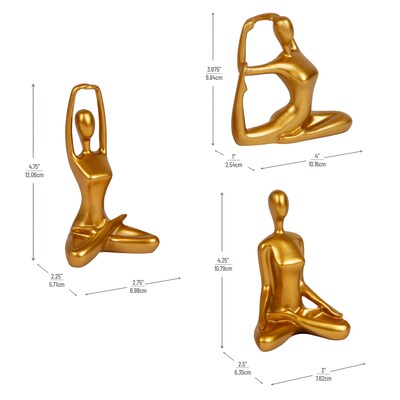 Mind Reader Meditation Yoga Figurines, Set of 3, Gold (MEDEC3-GLD)