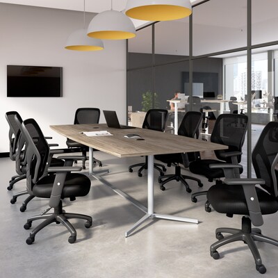 Bush Business Furniture 120W x 48D Boat Shaped Conference Table with Metal Base, Modern Hickory (99T