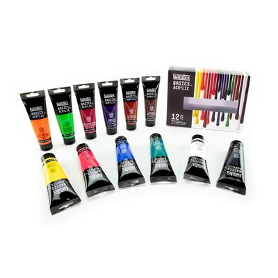 Liquitex BASICS Acrylic Paint Tube, Assorted Colors, 118 mL, 12/Pack (LIQ3699376)