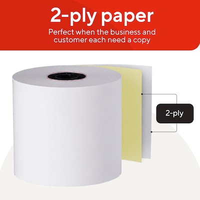Staples Financial POS Register Rolls 2-Ply Carbonless 3 x 90 Ft Receipt Paper