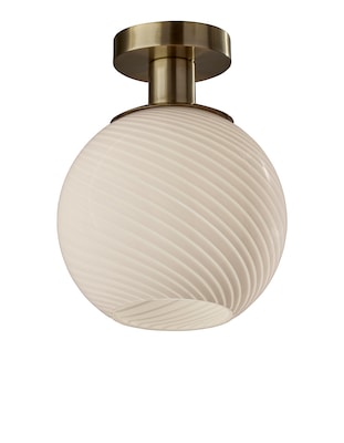 Adesso Incandescent Swirl Flush Mount Lamp, 11.5H, Antique Brass/White Swirl Glosted Glass (3254-21)