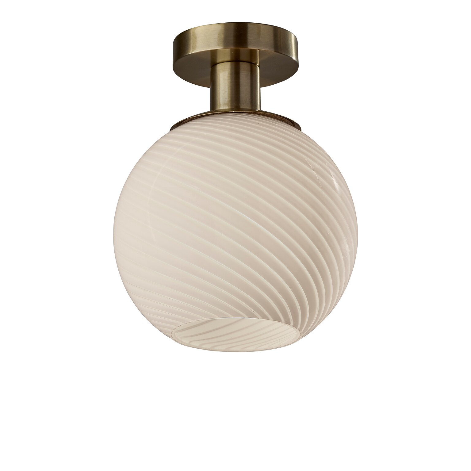 Adesso Incandescent Swirl Flush Mount Lamp, 11.5H, Antique Brass/White Swirl Glosted Glass (3254-21)