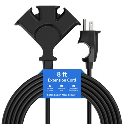 Uncaged Ergonomics Comfort Grip 8 Extension Cord, 3-Outlet, 16 AWG, Black (CGEC-BLACK)