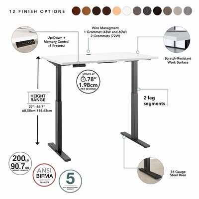 Bush Business Furniture Move 60 Series 48"W Electric Height Adjustable Standing Desk, White (M6S4824WHBK)