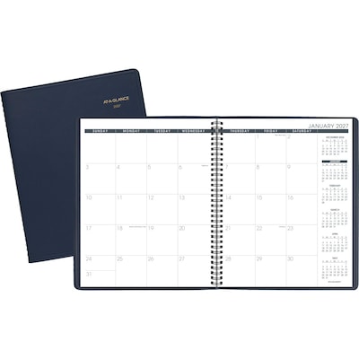 2027 AT-A-GLANCE 9 x 11 Monthly Planner, Faux Leather Cover, Navy (70-260-20-27)