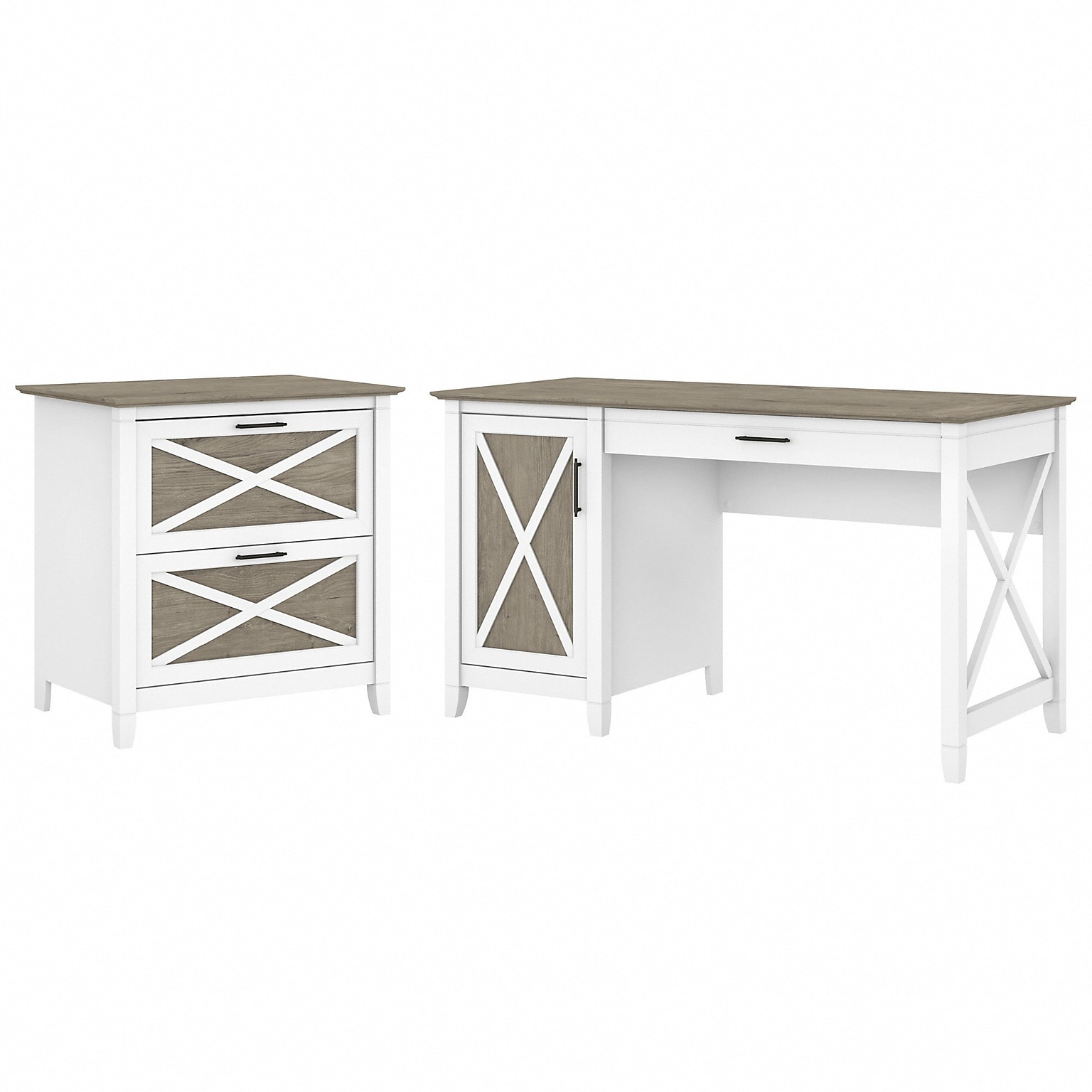Bush Furniture Key West 54W Computer Desk with Storage and 2-Drawer Lateral File Cabinet, Shiplap Gray/Pure White (KWS008G2W)