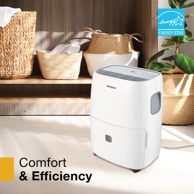Whirlpool 50-Pint Portable Dehumidifier, 2-Speed, Covers up to 4500 sq. ft., White (WHAD501DW)