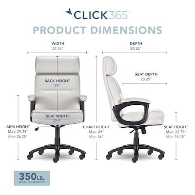 Click365 Classic Ergonomic Bonded Leather Executive Big & Tall Chair, 350 lb. Capacity, Light Gray (CCHR10023C)
