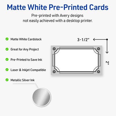 Avery Silver-Metallic Black Matte Blank Card, White, 80/Pack (S00-FK9)