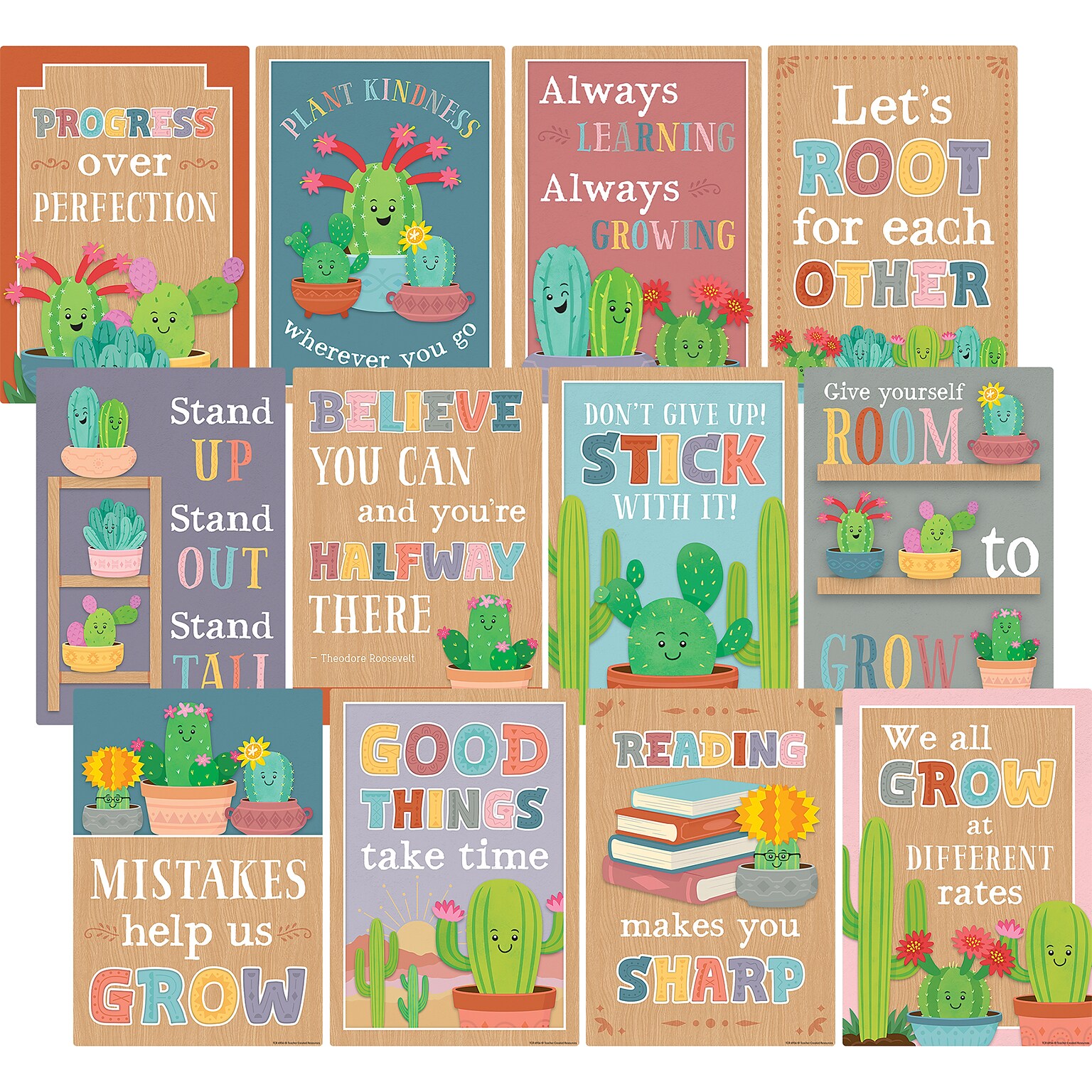Teacher Created Resources 11 x 15-3/4 Happy Cactus Crew Positive Sayings Small Poster Pack, 12/Pack (TCR6956)